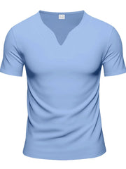 Men's Full Size Notched Short Sleeve T-Shirt Plus Size Light Blue / S