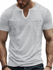 Men's Full Size Notched Short Sleeve T-Shirt Plus Size Light Gray / S