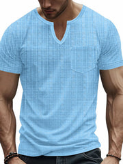 Men's Full Size Notched Short Sleeve T-Shirt Plus Size Sky Blue / S