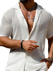 Men's Full Size Openwork Button Down Short Sleeve Shirt Plus Size