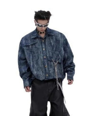 Men's Full Size Oversized Button Up Denim Shirt Plus Size Blue / S