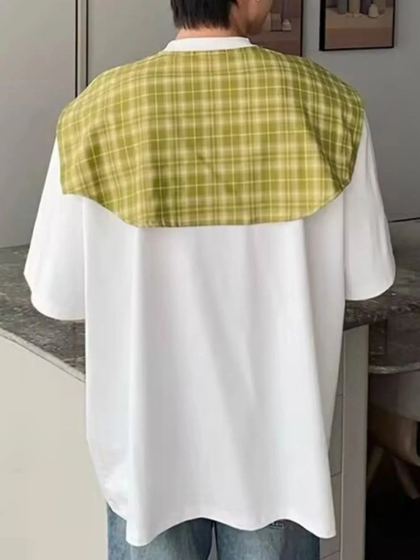 Men's Full Size Oversized T-Shirt with Plaid Shawl Plus Size