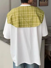 Men's Full Size Oversized T-Shirt with Plaid Shawl Plus Size