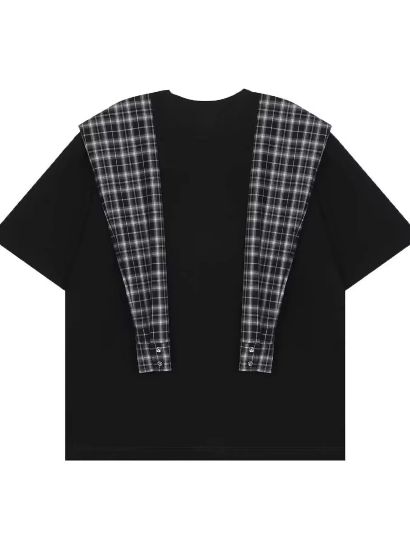 Men's Full Size Oversized T-Shirt with Plaid Shawl Plus Size