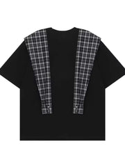 Men's Full Size Oversized T-Shirt with Plaid Shawl Plus Size