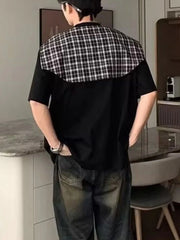 Men's Full Size Oversized T-Shirt with Plaid Shawl Plus Size