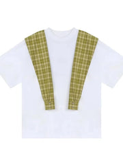 Men's Full Size Oversized T-Shirt with Plaid Shawl Plus Size