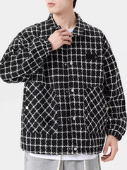 Men's Full Size Plaid Button Up Casual Jacket Plus Size Black / S
