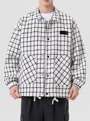 Men's Full Size Plaid Button Up Casual Jacket Plus Size White / S