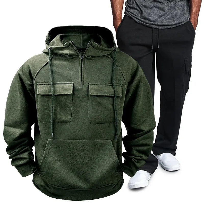 Men's Full Size Pocketed Drawstring Hoodie and Pants Set Plus Size Army Green / 3XL