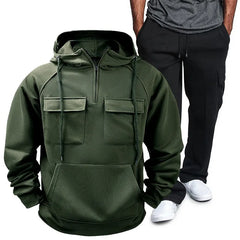 Men's Full Size Pocketed Drawstring Hoodie and Pants Set Plus Size Army Green / XL
