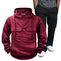 Men's Full Size Pocketed Drawstring Hoodie and Pants Set Plus Size Deep Red / 2XL