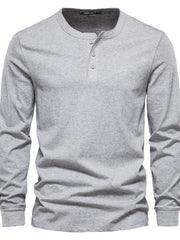 Men's Full Size Quarter Button Round Neck Long Sleeve T-Shirt Plus Size Gray / 3XL