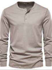 Men's Full Size Quarter Button Round Neck Long Sleeve T-Shirt Plus Size Khaki / 5XL