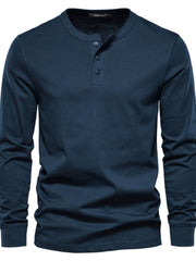 Men's Full Size Quarter Button Round Neck Long Sleeve T-Shirt Plus Size Navy / XS