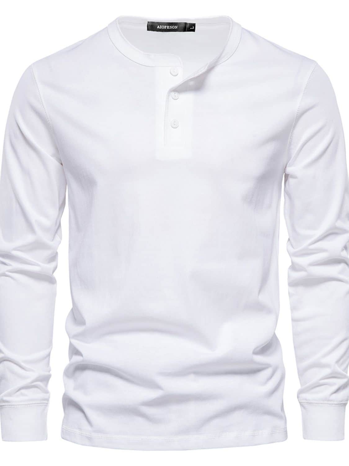 Men's Full Size Quarter Button Round Neck Long Sleeve T-Shirt Plus Size White / XS