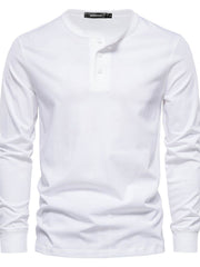Men's Full Size Quarter Button Round Neck Long Sleeve T-Shirt Plus Size White / XS