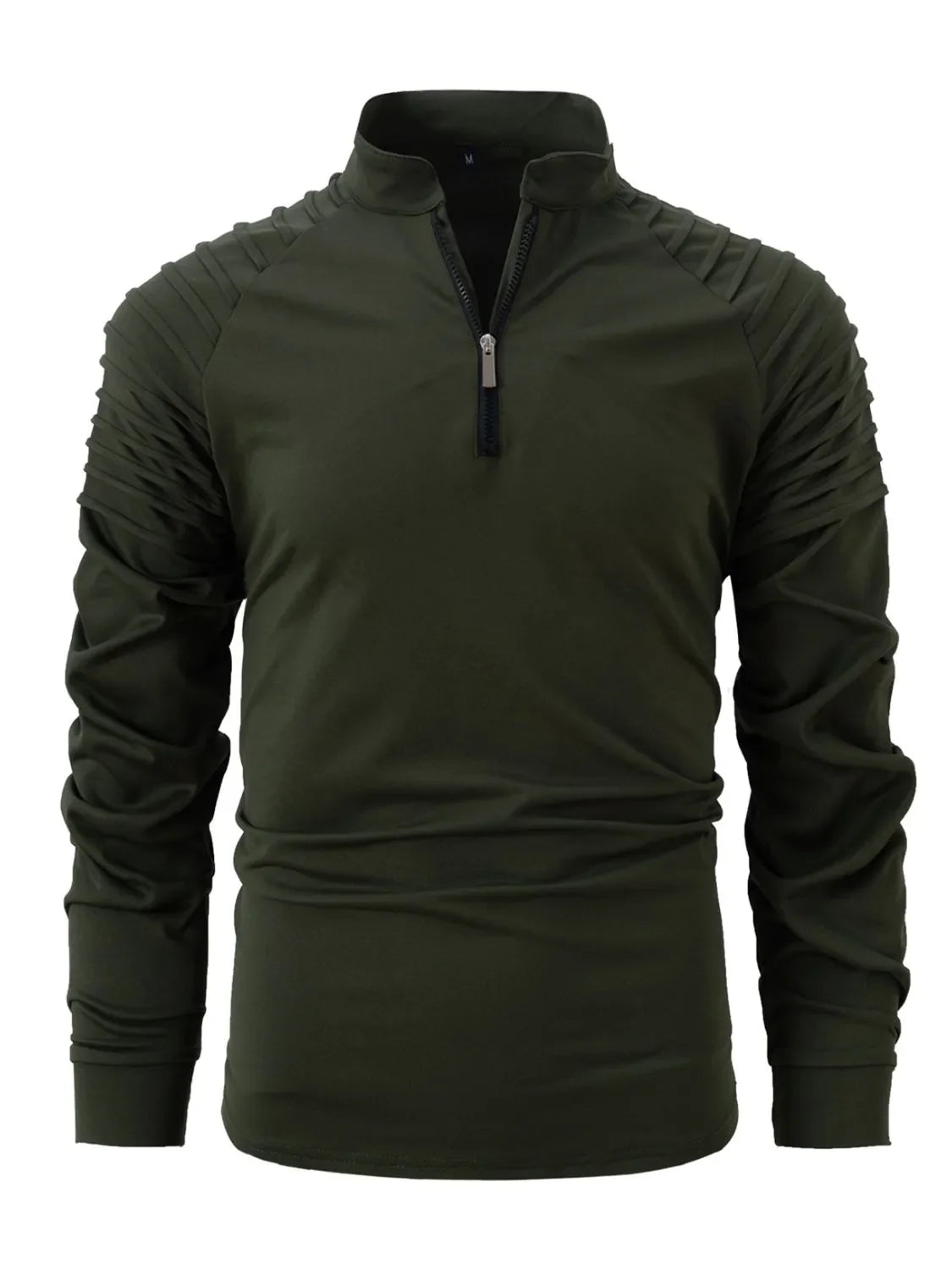 Men's Full Size Quarter Zip Long Sleeve Polo Plus Size Army Green / S