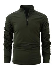Men's Full Size Quarter Zip Long Sleeve Polo Plus Size Army Green / S