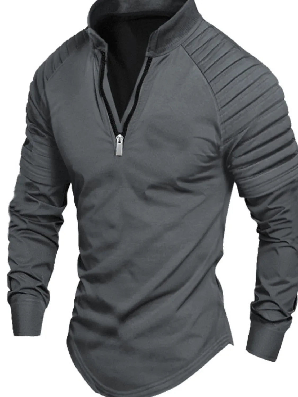 Men's Full Size Quarter Zip Long Sleeve Polo Plus SIze Dark Gray / S