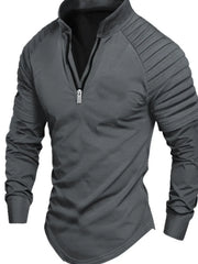 Men's Full Size Quarter Zip Long Sleeve Polo Plus SIze Dark Gray / S