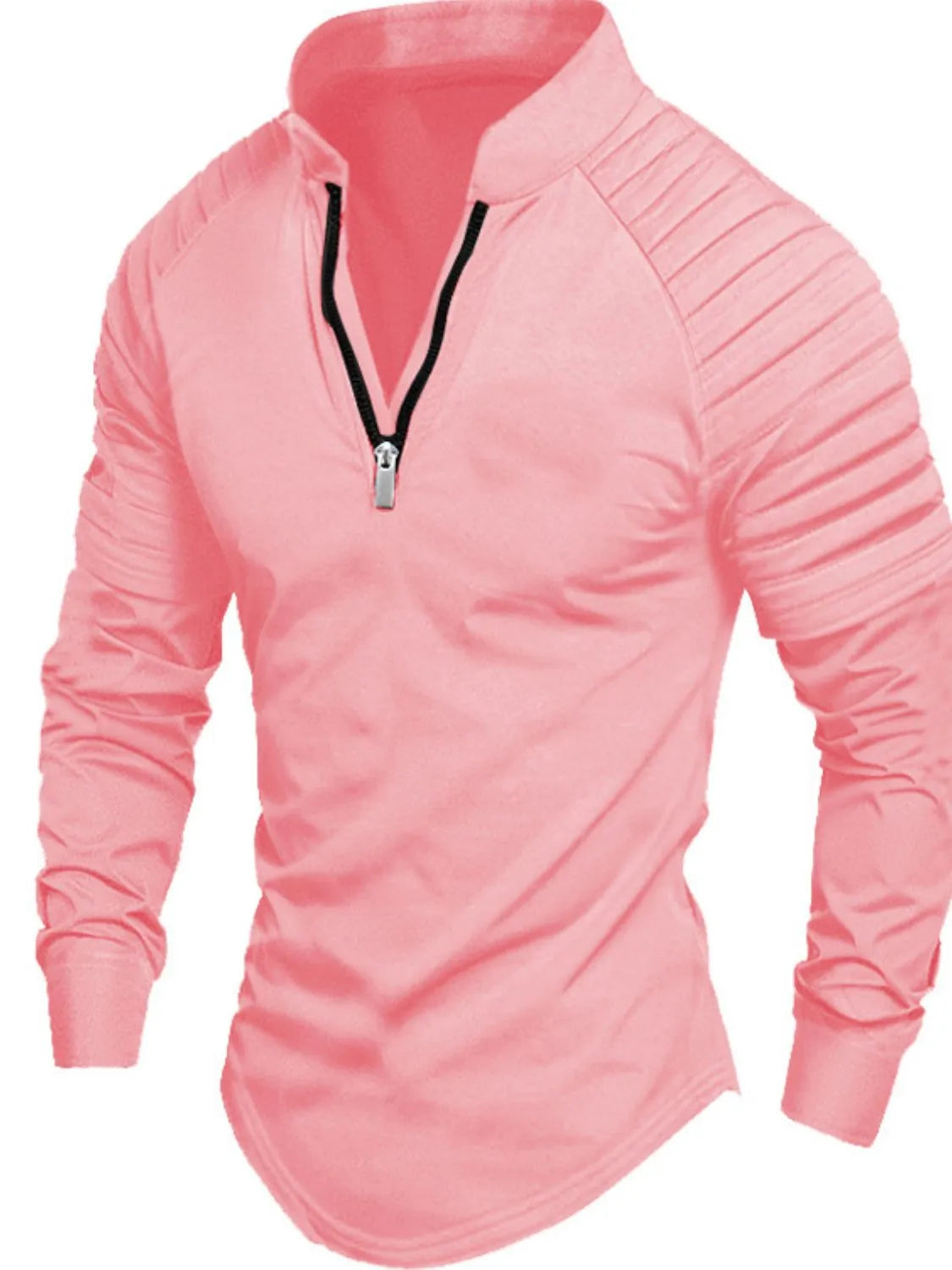 Men's Full Size Quarter Zip Long Sleeve Polo Plus SIze Dusty Pink / S