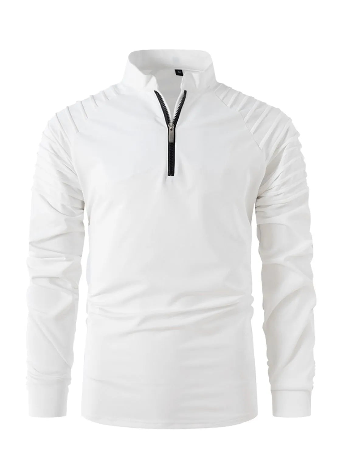 Men's Full Size Quarter Zip Long Sleeve Polo Plus Size White / S