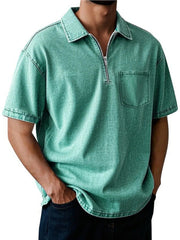 Men's Full Size Quarter Zip Short Sleeve Polo Plus Size Green / S