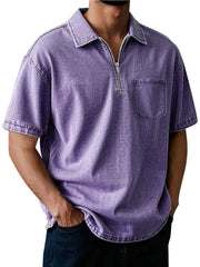 Men's Full Size Quarter Zip Short Sleeve Polo Plus Size Purple / S