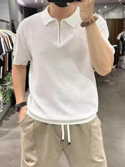 Men's Full Size Quarter Zip Short Sleeve Polo Plus Size White / S