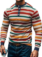Men's Full Size Rainbow Striped Long Sleeve T-Shirt Plus Size Green Apricot Red Yellow / S
