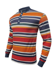 Men's Full Size Rainbow Striped Long Sleeve T-Shirt Plus Size Navy Blue Orange Red / S