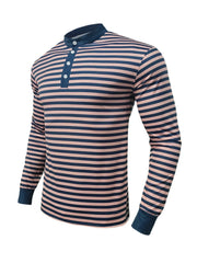 Men's Full Size Rainbow Striped Long Sleeve T-Shirt Plus Size Navy Powder / S