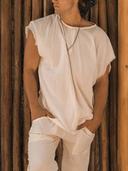 Men's Full Size Relaxed Fit Raw Hem Cap Sleeve Top Plus Size