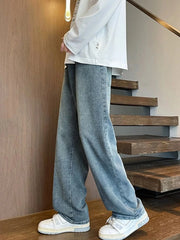 Men's Full Size Relaxed Fit Wash Wide Leg Jeans Plus Size Blue / S