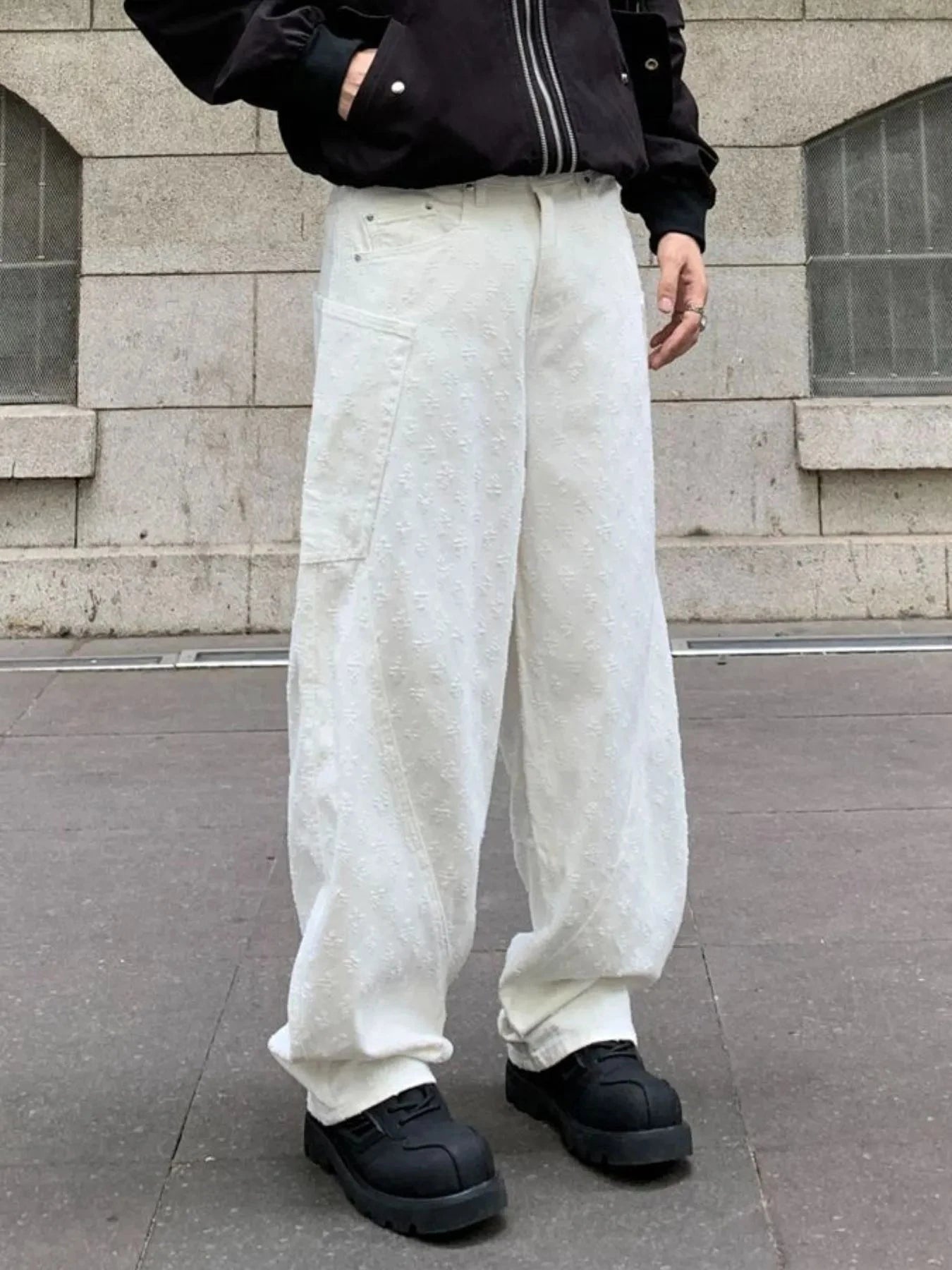 Men's Full Size Relaxed Fit Wide Leg Jeans Plus Size Milk White / S