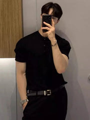 Men's Full Size Ribbed Knit Short Sleeve T-Shirt Plus Size