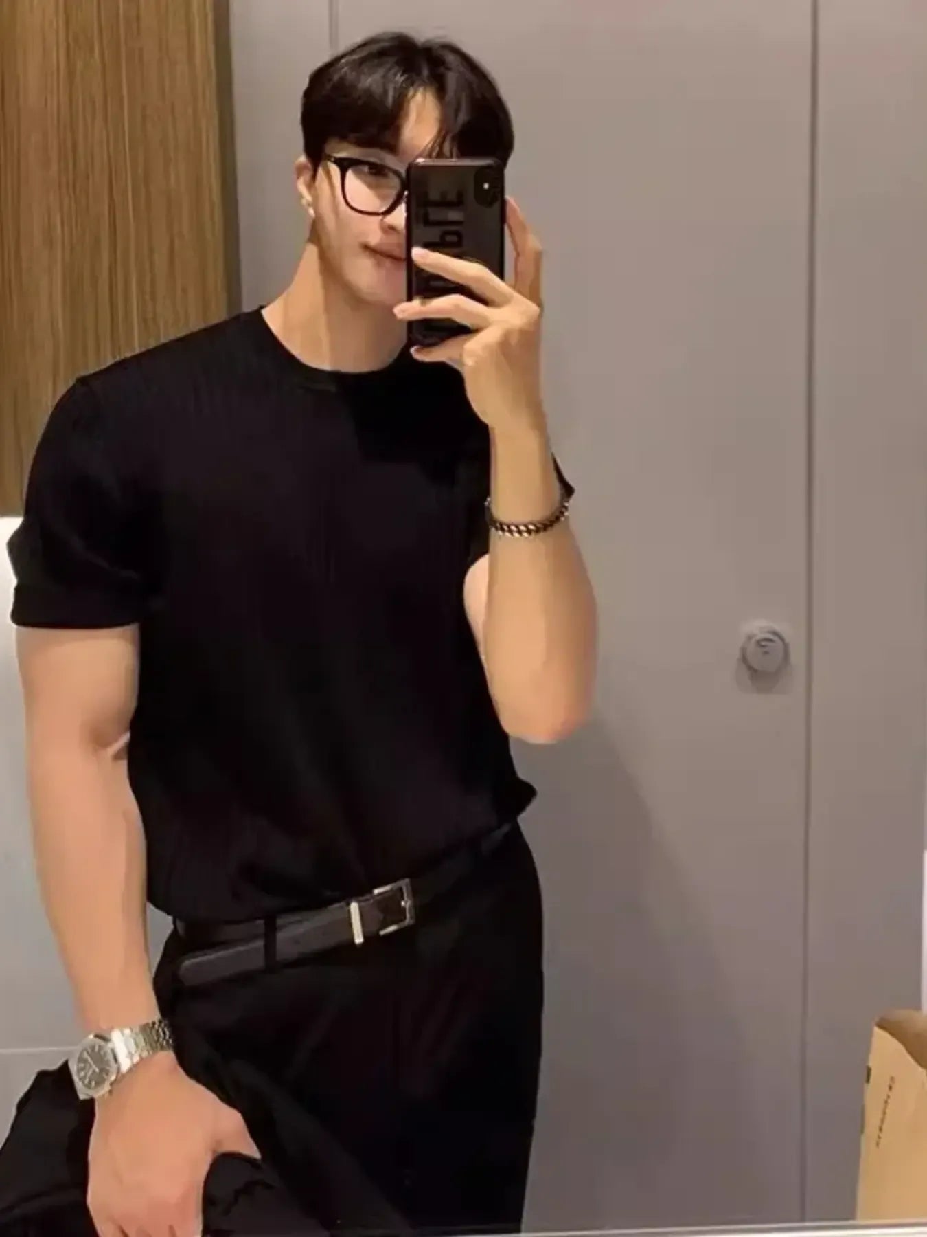 Men's Full Size Ribbed Knit Short Sleeve T-Shirt Plus Size Black / S