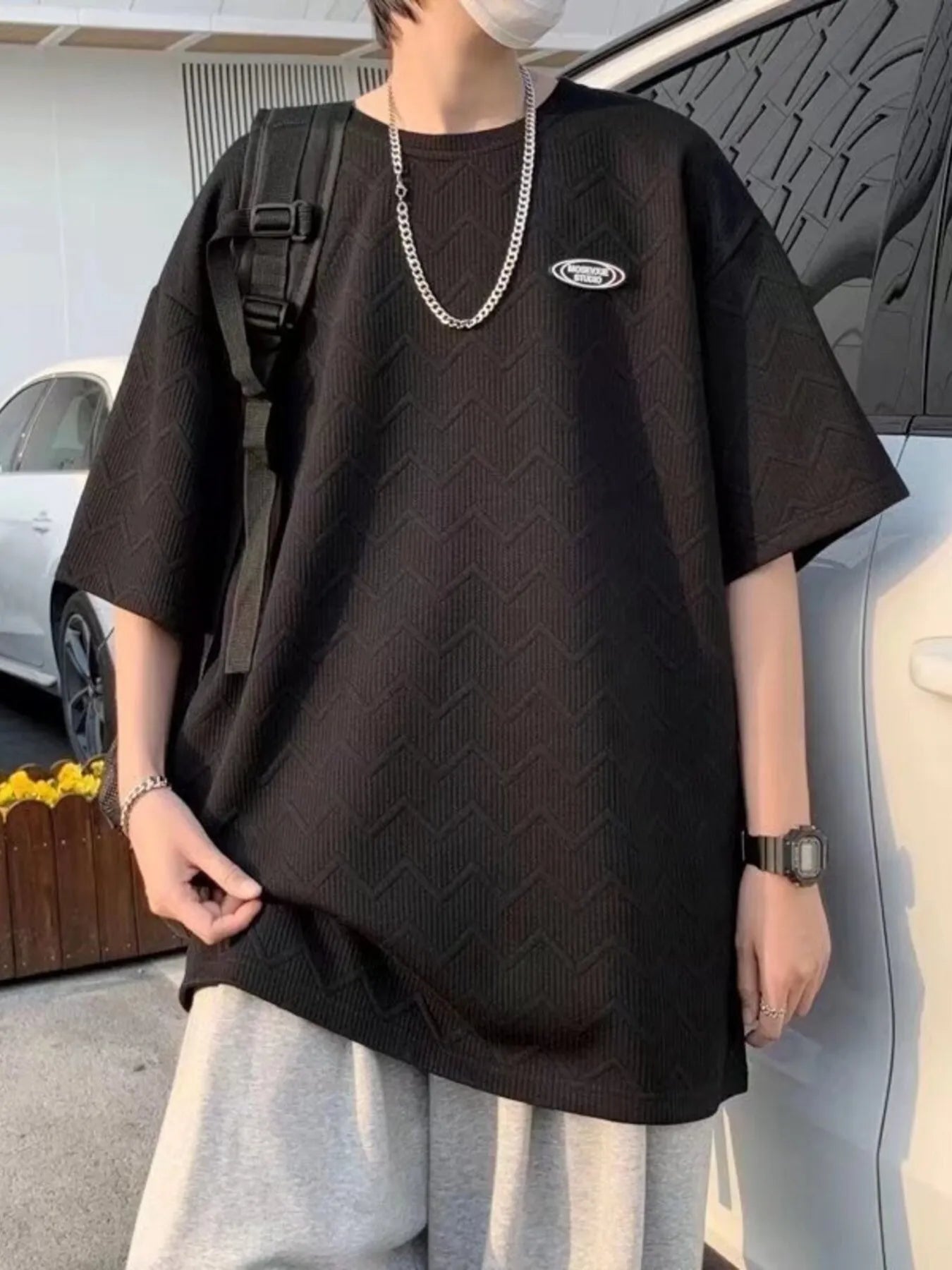 Men's Full Size Round Neck Half Sleeve T-Shirt Plus Size Black / S