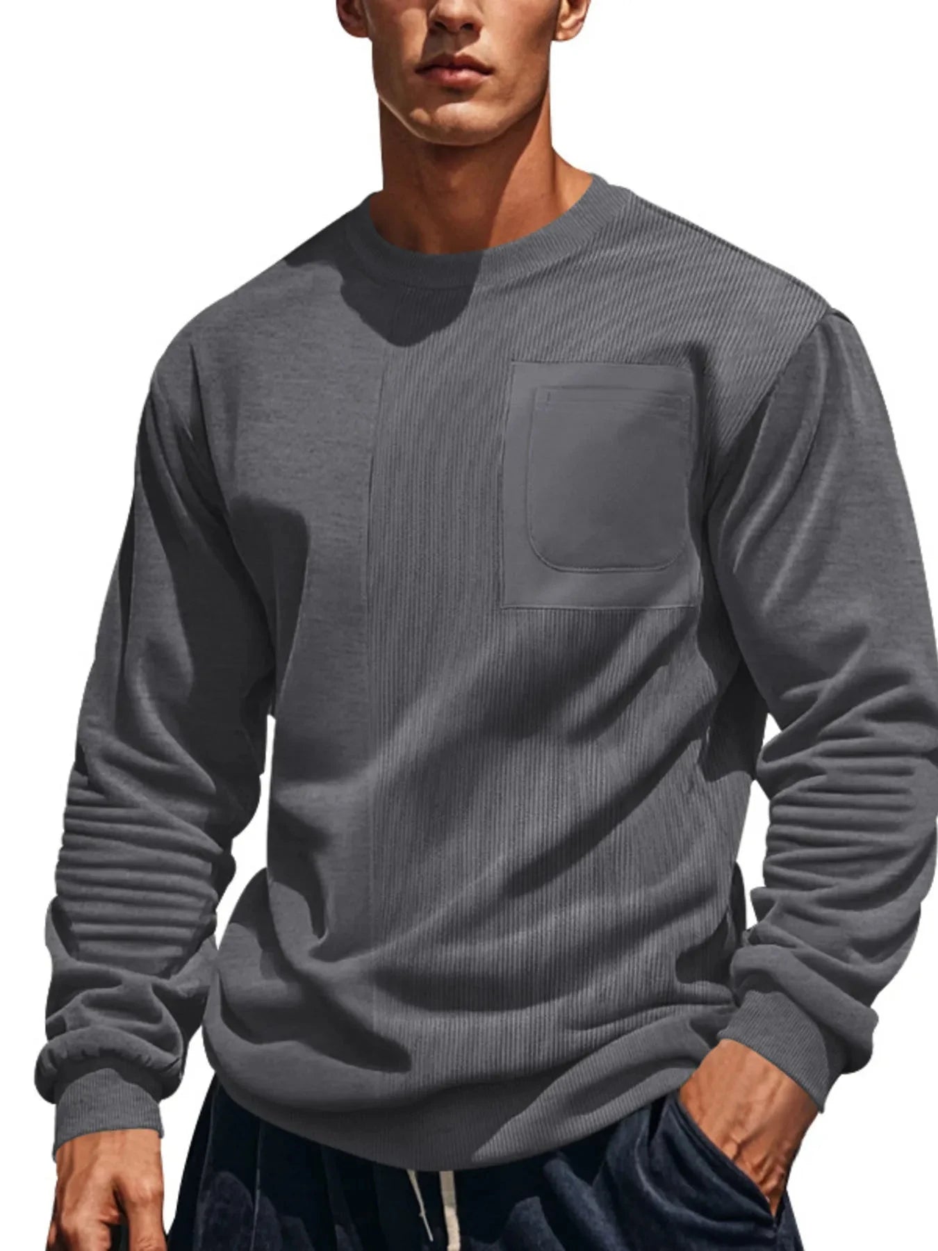 Men's Full Size Round Neck Long Sleeve Sweatshirt Plus Size Dark Gray / S