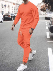 Men's Full Size Round Neck Long Sleeve Top and Pants Set Plus Size Tangerine / S