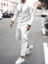 Men's Full Size Round Neck Long Sleeve Top and Pants Set Plus Size White / S