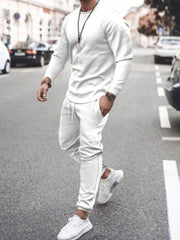 Men's Full Size Round Neck Long Sleeve Top and Pants Set Plus Size White / S
