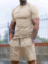 Men's Full Size Round Neck Short Sleeve T-Shirt and Shorts Set Plus Size Apricot / S