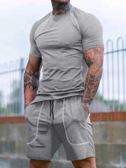 Men's Full Size Round Neck Short Sleeve T-Shirt and Shorts Set Plus Size Light Gray / S