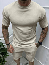 Men's Full Size Round Neck Tee and Shorts Set Plus Size Khakis / S