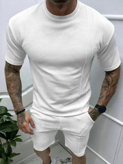 Men's Full Size Round Neck Tee and Shorts Set Plus Size White / S