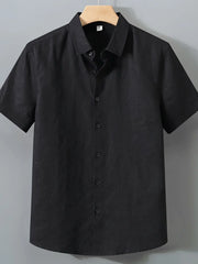 Men's Full Size Short Sleeve Button-Up Shirt Plus Size Black / S