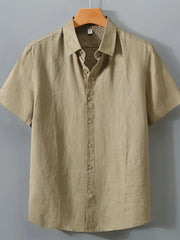 Men's Full Size Short Sleeve Button-Up Shirt Plus Size Green Coffee / S