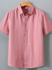 Men's Full Size Short Sleeve Button-Up Shirt Plus Size Red Bean Paste / S